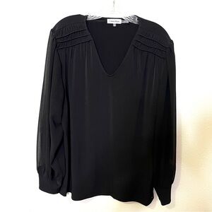 Calvin Klein Black V-Neck Blouse sheer bishop sleeve sz xl women’s